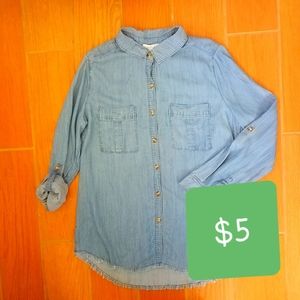 Becaal Blue Chambray Shirt, Frayed Hem, NWT, Lg.